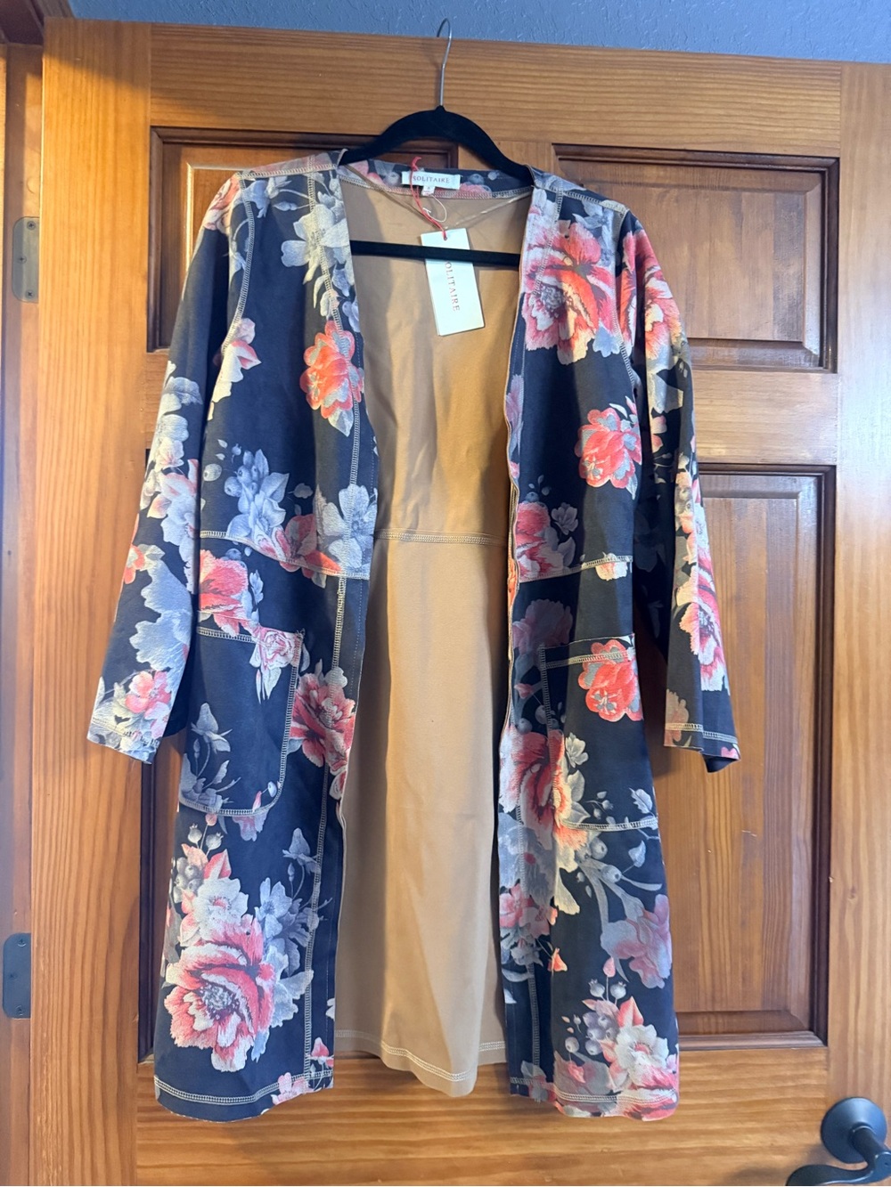 Solitaire Floral Print Women’s Jacket in Pink, Black, and Tan